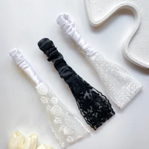 هدبند توری طرحدار سفید و مشکی